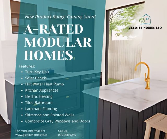 We are excited to share with you our new A Rated Turn Key Modular Unit, launching soon.  Designed with comfort and efficiency in mind, they will be available in three set sizes: 32 sqm, 40 sqm, and 45 sqm.

✅ Solar panels
✅ Hot water heat pump
✅ Kitchen appliances
✅ Electric heating
✅ Fully tiled bathroom
✅ Laminate flooring
✅ Skimmed and painted walls
✅ Composite grey windows and doors

Foundation available at an additional cost. Delivery available nationwide, delivery cost additional, crane hire also required.

Everything you need, ready to walk into. Stay tuned for updates along the way. 
 
🔗gleoitehomesltd.ie

#TurnKeyHome #NewProductLaunch #Solarliving #EnergyEffecientHome #Gleoitehomesltd #Turnkeymodularhome