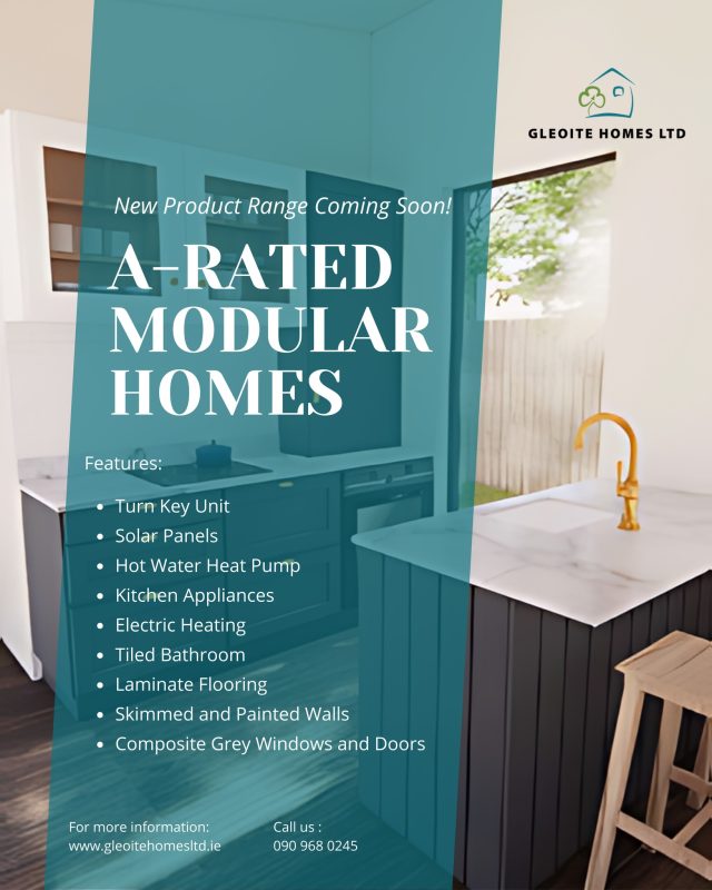 We are excited to share with you our new A Rated Turn Key Modular Unit, launching soon.  Designed with comfort and efficiency in mind, they will be available in three set sizes: 32 sqm, 40 sqm, and 45 sqm.

✅ Solar panels
✅ Hot water heat pump
✅ Kitchen appliances
✅ Electric heating
✅ Fully tiled bathroom
✅ Laminate flooring
✅ Skimmed and painted walls
✅ Composite grey windows and doors

Foundation available at an additional cost. Delivery available nationwide, delivery cost additional, crane hire also required.

Everything you need, ready to walk into. Stay tuned for updates along the way. 

🔗gleoitehomesltd.ie 

#Turnkeyhome #Newproductlaunch #Solarliving #Energyefficienthome #Sustainablebuild #Nationwidedelivery #Modernliving #Irishhomes #Homelaunch #gleoitehomesltd
